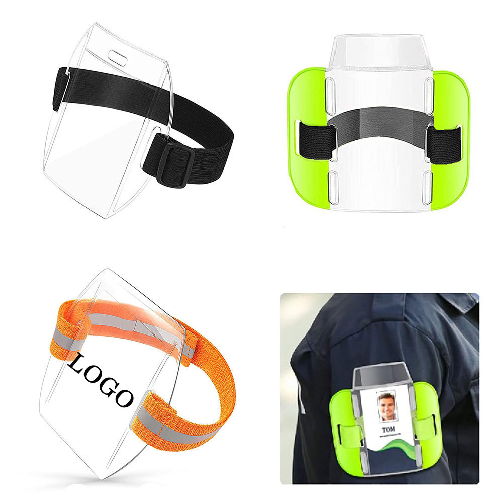 The armband card holder provides a convenient way to display your ID card with a clear