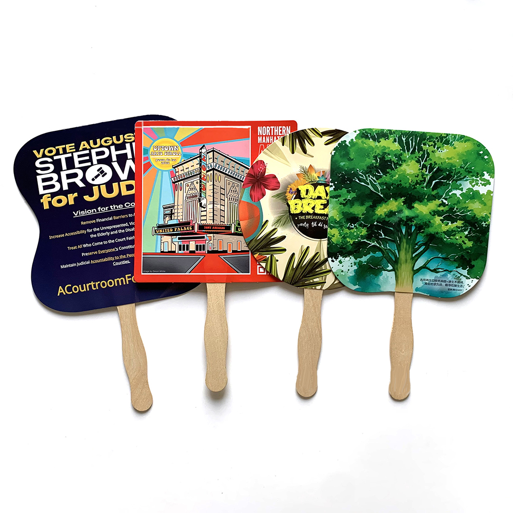 Our full color paper hand fans are expertly printed on coated board stock paper.