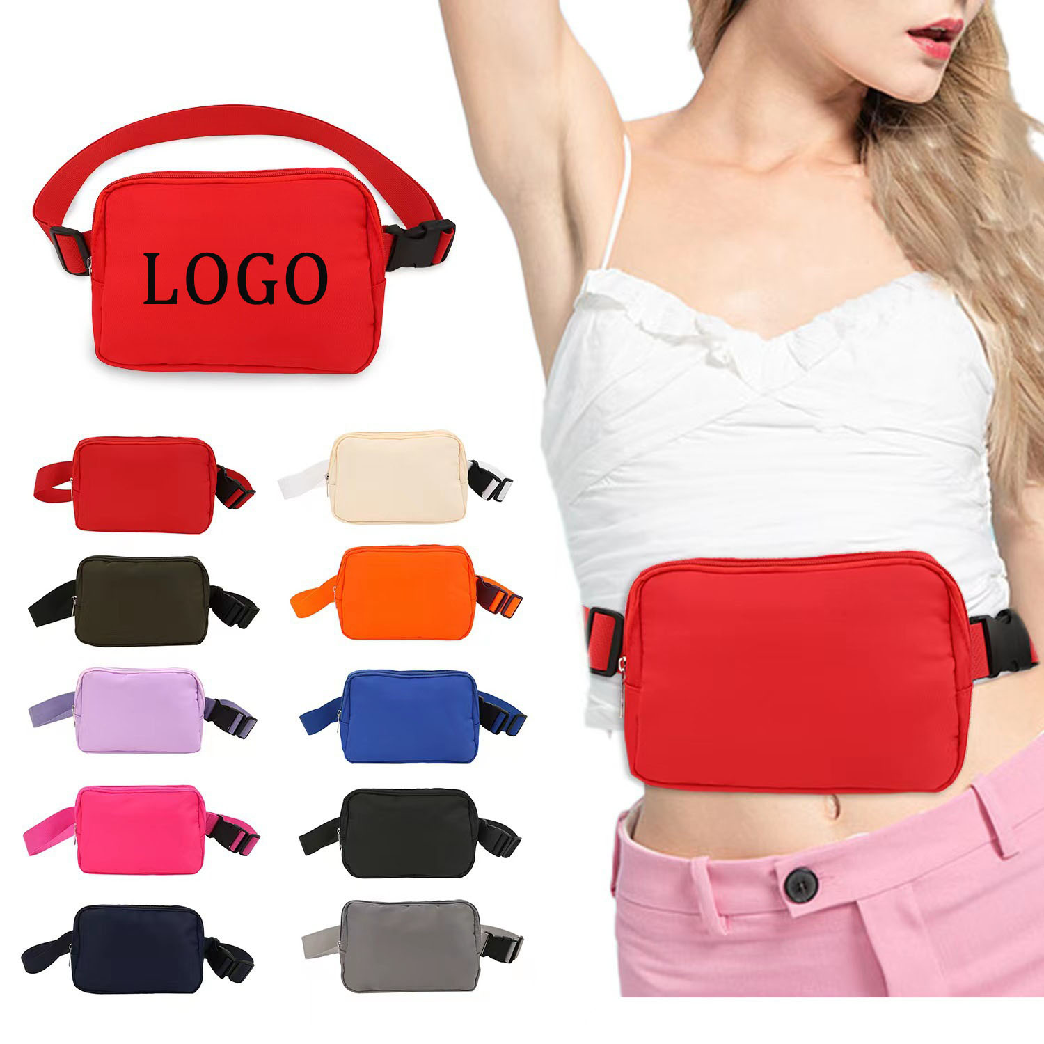 The waist bag is designed with multiple pockets and compartments