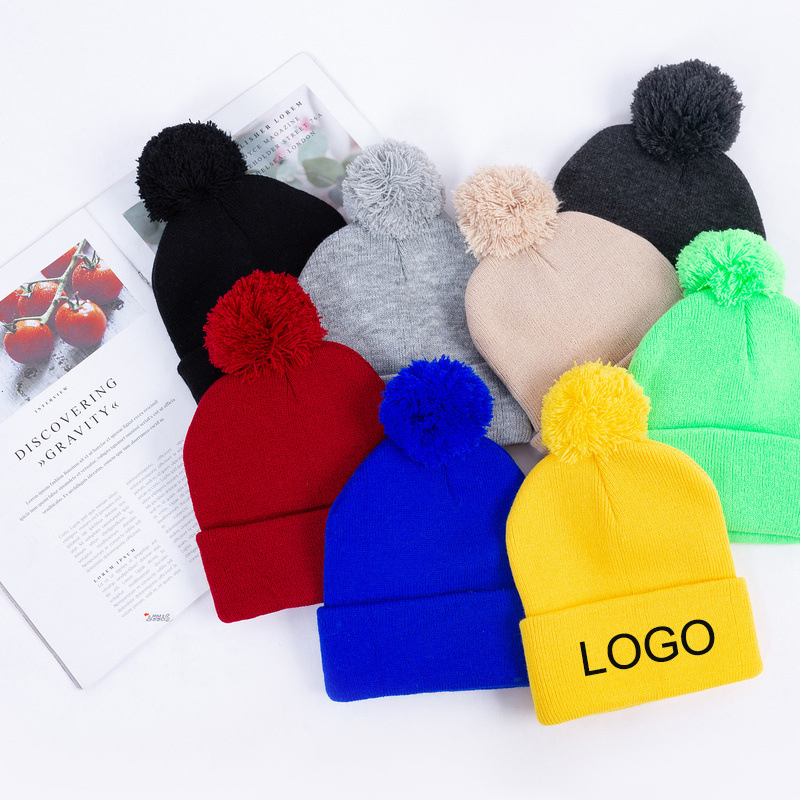 These beanies with poms are made of knit fabric