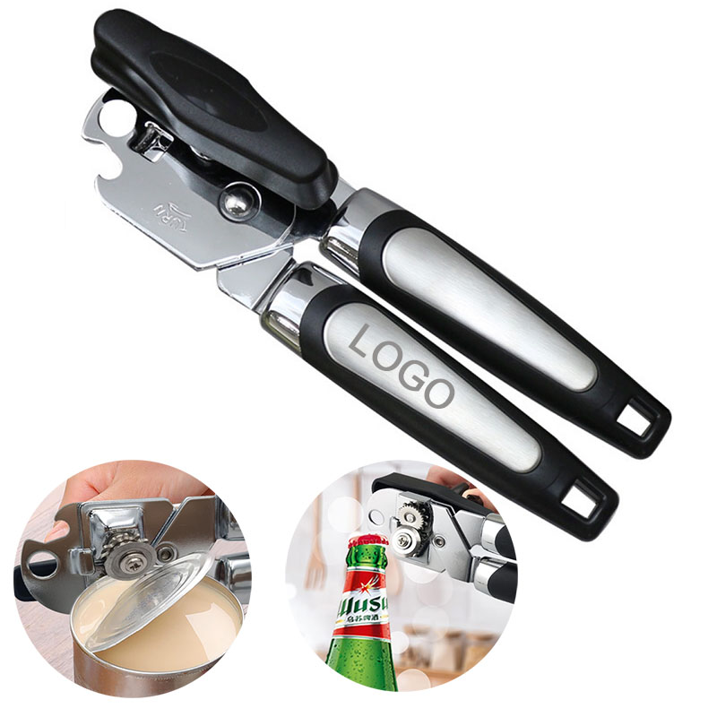 The can opener has an oversized rotary knob and the stainless steel cutting blade stays sharp